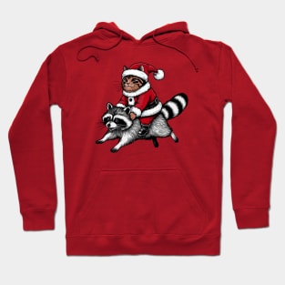 Santa Cat on A Raccoon Hoodie